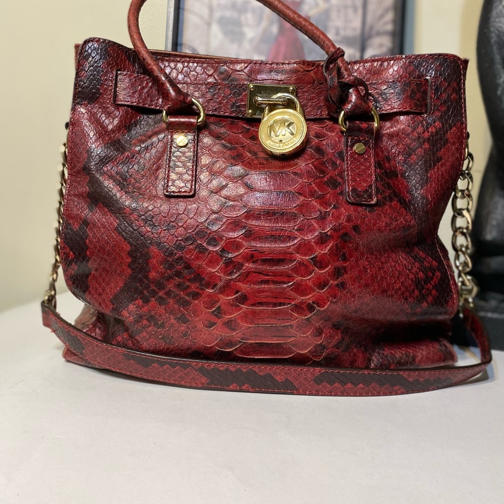 Michael Kors Hamilton Leather Shoulder Bag with Python Pattern